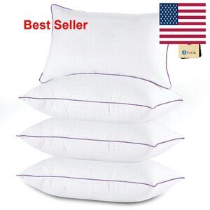 Queen Size Bed Pillows Set of 4 Luxury Hotel Quality Supportive Washable